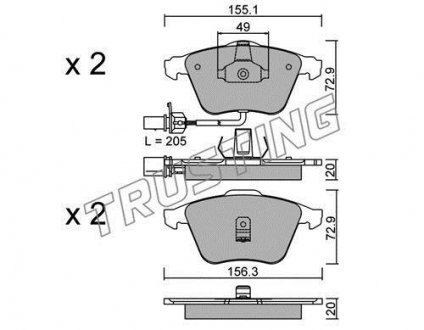 Купить Колодки тормозные дисковые Audi A6, Allroad TRUSTING 565.0 (фото1) подбор по VIN коду, цена 1803 грн.