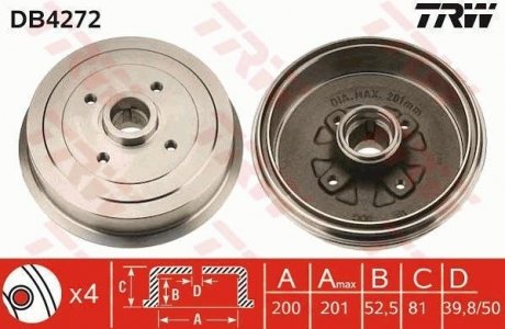 Тормозной барабан Daewoo Lanos TRW db4272