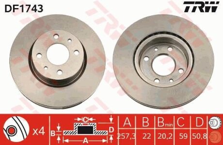 Диск гальмівний ALFA ROMEO, FIAT, LANCIA, передн., вент. Mazda 626 TRW df1743