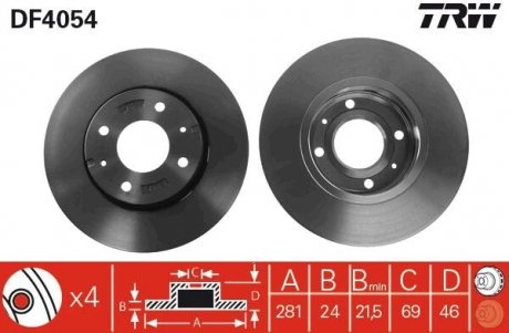 Гальмівний диск Volvo S40, V40, Mitsubishi Carisma TRW df4054