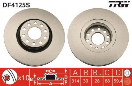 Диск тормозной Audi 100, A8, A6, Volkswagen Passat, Audi A4 TRW df4125s