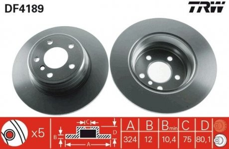 Купить Тормозной диск BMW X5 TRW df4189 (фото1) подбор по VIN коду, цена 2517 грн.