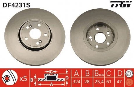 Купить Диск тормозной (1 шт.).) RENAULT Espace/VelSatis "2.0-3.5 "02>> Renault Espace TRW df4231s (фото1) подбор по VIN коду, цена 3585 грн.