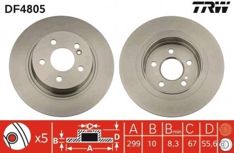 Гальмівний диск Mercedes S204, W204, C204, C124, C207, C238, A124, A207, A238 TRW df4805