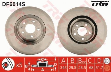 A_Диск тормозной AUDI A4/A5/Q5 "F "D=345mm "08>> Audi Q5, A5, A4 TRW df6014s