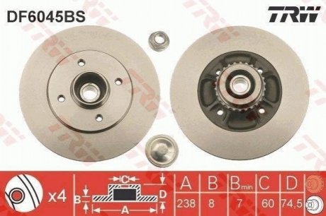 Тормозные диски с подшипником TRW df6045bs