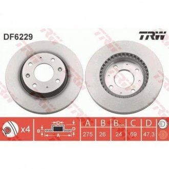 Гальмівний диск перед. Cerato/Spectra 04- KIA Cerato TRW df6229