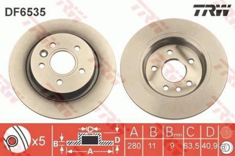 Тормозной диск Volvo C30, C70, S40, V50, Ford Focus, C-Max, Volvo V40 TRW df6535