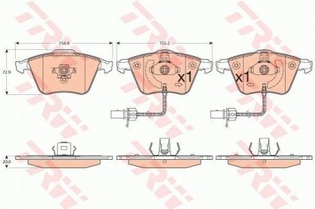 Купить Комплект тормозных колодок из 4 шт. дисков Audi A4, A6 TRW gdb1554 (фото1) подбор по VIN коду, цена 2342 грн.