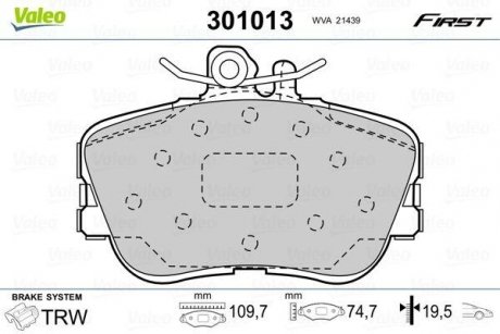 Купить Тормозные колодки дисковые MERCEDES C-Class "1,8-2,8 "F "93-01 Mercedes W202, S202 Valeo 301013 (фото1) подбор по VIN коду, цена 1138 грн.