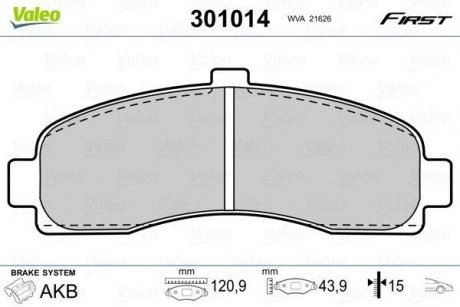 Тормозные колодки дисковые NISSAN Micra II "1,0-1,5 "F "92-02 Nissan Micra Valeo 301014