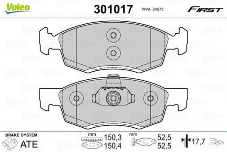 Купить Тормозные колодки дисковые DACIA/RENAULT Logan "1,4-1,6 "F "07>> Dacia Logan, Renault Logan Valeo 301017 (фото1) подбор по VIN коду, цена 1019 грн.