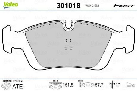 Купить Тормозные колодки дисковые BMW 3/Z3/Z4 "1,6-3,0 "F "90-09 BMW E36, E46 Valeo 301018 (фото1) подбор по VIN коду, цена 864 грн.