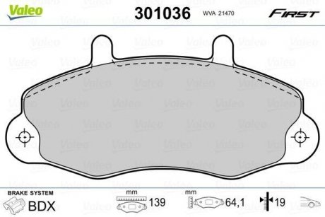 Тормозные колодки дисковые FORD Transit "2,0-2,5 "F "91-00 Valeo 301036