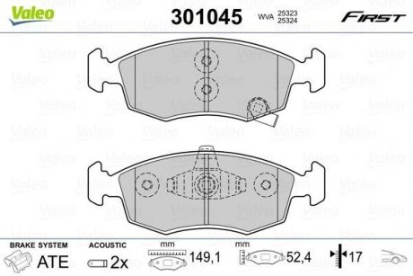 Купить Тормозные колодки дисковые FIAT/LANCIA Panda/Ypsilon &quot;0,9-1,3 &quot;F &quot;11&gt;&gt; Fiat Panda Valeo 301045 (фото1) подбор по VIN коду, цена 1295 грн.