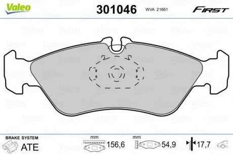 Купити Гальмівні колодки дискові MERCEDES/VW Sprinter/LT "2,2-2,9 "R "95-06 Mercedes W901, W902, W903, Volkswagen LT, Mercedes W904, W909 Valeo 301046 (фото1) підбір по VIN коду, ціна 1151 грн.