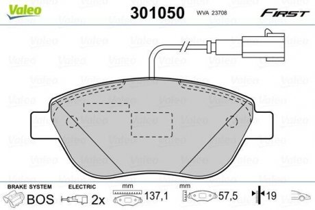 Купить Тормозные колодки дисковые FIAT/OPEL Doblo/Fiorino/Punto/Combo "1,3-2,0 "F "05>> Fiat Doblo, Punto, Grande Punto, Lancia Delta, Opel Combo Valeo 301050 (фото1) подбор по VIN коду, цена 1123 грн.