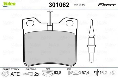 Тормозные колодки дисковые MERCEDES V-Class/Vito "2,0-2,8 "R "96-03 Peugeot 605 Valeo 301062