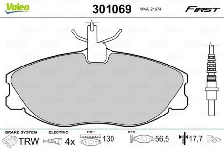 Гальмівні колодки дискові CITROEN/PEUGEOT Xsara/ZX/406/306 "1,9-3,0 "F "96-05 Peugeot 406 Valeo 301069