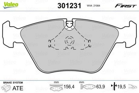 Купити Гальмівні колодки дискові BMW 3/5/7/Z3/Z4 "1,8-5,0 "F "86-09 BMW E34, E23, E32, E36, E46 Valeo 301231 (фото1) підбір по VIN коду, ціна 1035 грн.