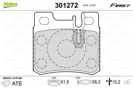 Купить Тормозные колодки дисковые MERCEDES 190/Cabriolet/C-Class/E-Class/Kombi/SL/SLK "1,8-5,0 "R "85-01 Mercedes W124, S124, C124, C207, C238, A124, A207, A238, W202, W210, S202 Valeo 301272 (фото1) подбор по VIN коду, цена 647 грн.