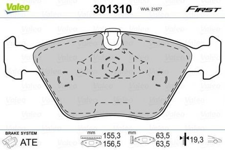 Купить Тормозные колодки дисковые BMW 5(E39) "2,0-3,5 "F "95-03 BMW E39 Valeo 301310 (фото1) подбор по VIN коду, цена 917 грн.