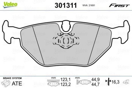 Купить Тормозные колодки дисковые BMW 5(E39) "2,0-4,4 "R "95-04 BMW E39 Valeo 301311 (фото1) подбор по VIN коду, цена 710 грн.