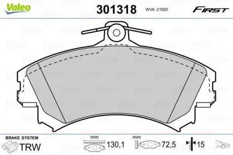 Купить Тормозные колодки дисковые MITSUBISHI/SMART/VOLVO Carisma/Colt/Forfour/S40/V40 "1,1-2,0 "F "95-12 Mitsubishi Carisma, Volvo S40, V40, Mitsubishi Space Star, Smart Forfour, Mitsubishi Colt Valeo 301318 (фото1) подбор по VIN коду, цена 750 грн.