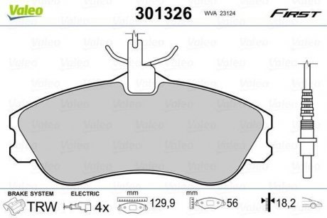 Тормозные колодки дисковые CITROEN/PEUGEOT Berlingo/Xsara/306/Partner "1,1-2,0 "F "93-15 Peugeot 306, Citroen Berlingo, Peugeot Partner, Citroen Xsara Valeo 301326