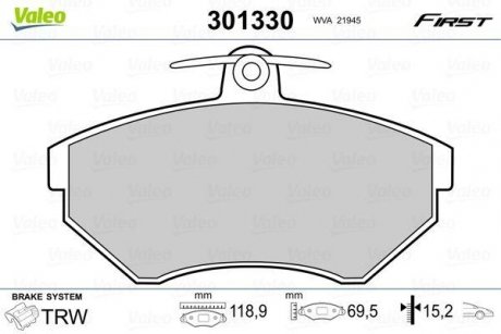 Купити Гальмівні колодки дискові VAG Cordoba/Ibiza/Toledo/Caddy/Golf/Jetta/Passat/Vento "1,4-2,2 "F "84-04 Volkswagen Golf, Jetta, Passat, Scirocco, Corrado, Vento, Seat Toledo, Ibiza, Volkswagen Polo, Seat Cordoba, Volkswagen Caddy Valeo 301330 (фото1) підбір по VIN коду, ціна 762 грн.