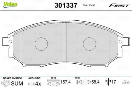 Купить Тормозные колодки дисковые INFINITI/NISSAN/RENAULT EX/G/M/M37/Q70/Murano/Qashqai/Koleos "F "03>> Nissan Navara, Infiniti M, Nissan Murano, Qashqai, Infiniti G, EX, Nissan Pathfinder, Renault Koleos, Infiniti FX, Q, QX Valeo 301337 (фото1) подбор по VIN коду, цена 1160 грн.