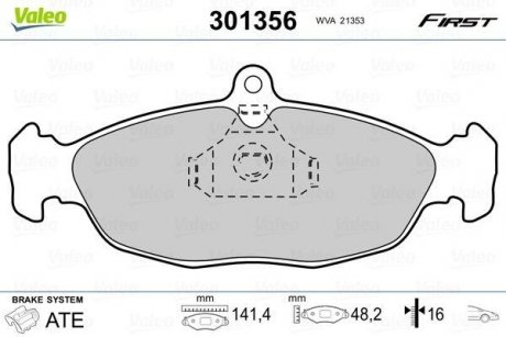 Гальмівні колодки дискові DAEWOO/OPEL Lanos/AstraF/Combo/CorsaAB/KadettE/VectraA "1,0-1,8 "F "82>> Opel Corsa, Vectra, Astra, Jaguar XJ, Opel Combo, Daewoo Nexia, Opel Kadett, Daewoo Lanos Valeo 301356