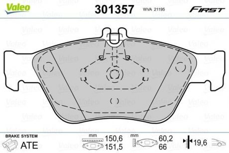 Купити Гальмівні колодки дискові MERCEDES CLK/E-Class/SLK "2,0-3,0 "F "95-04 Mercedes W202, W210, S202, S210, CLK-Class Valeo 301357 (фото1) підбір по VIN коду, ціна 942 грн.