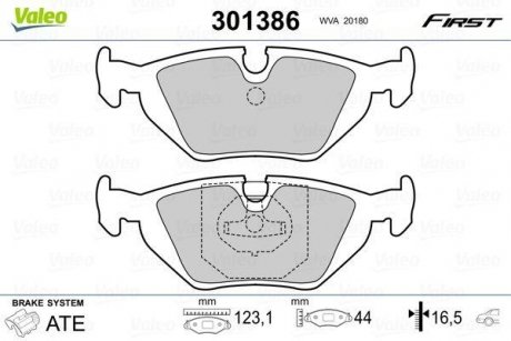 Купити Гальмівні колодки дискові BMW 3/Z1/Z3 "1,6-3,0 "R "88-03 BMW E36, E46 Valeo 301386 (фото1) підбір по VIN коду, ціна 709 грн.