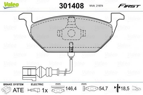 Купить Тормозные колодки дисковые VAG A2/A3/Fabia/Octavia/Bora/Caddy/Golf/Jetta/Polo "1,0-2,5 "F "96>> Seat Ibiza, Leon, Volkswagen Caddy, Golf, Skoda Octavia, Audi A3, Volkswagen Jetta, Skoda Roomster, Yeti, Volkswagen Bora, Seat Toledo Valeo 301408 (фото1) подбор по VIN коду, цена 991 грн.