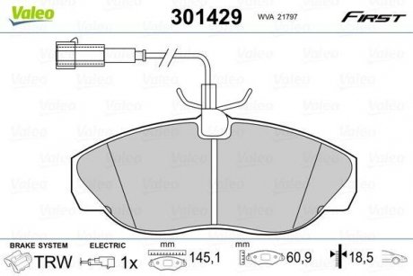 Тормозные колодки дисковые CITROEN/FIAT/PEUGEOT Jumper/Ducato/Boxer "F "94-02 Peugeot Boxer, Fiat Ducato, Citroen Jumper Valeo 301429