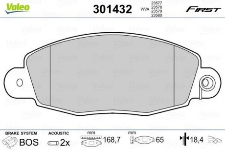 Купить Тормозные колодки дисковые FORD Transit "2,0-2,4 "F "00-06 Ford Transit Valeo 301432 (фото1) подбор по VIN коду, цена 1199 грн.