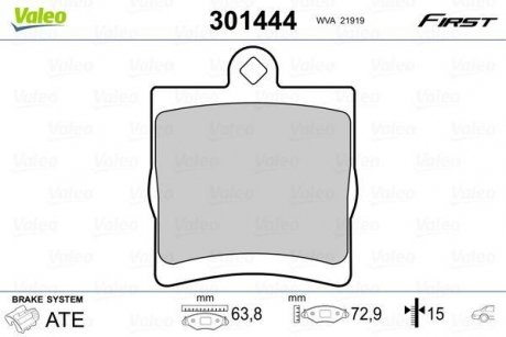 Тормозные колодки дисковые CHRYSLER/MB Crossfire/C-Class/CLC/CLK/E/SLK "1,6-3,2 "R "95-11 Valeo 301444