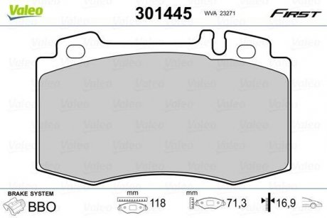 Купить Тормозные колодки дисковые MERCEDES M-Class/S-Class/SL "2,7-6,0 "F "92-06 Mercedes M-Class, W220, C215, W221 Valeo 301445 (фото1) подбор по VIN коду, цена 1304 грн.