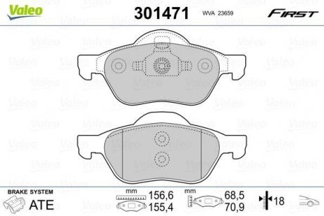 Купить Тормозные колодки дисковые RENAULT Espace/Laguna "1,9-3,5 "F "01-10 Renault Scenic, Laguna, Espace Valeo 301471 (фото1) подбор по VIN коду, цена 1008 грн.