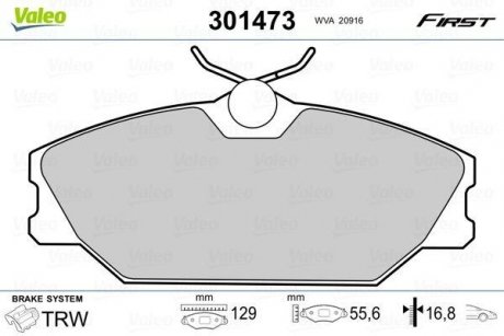 Тормозные колодки дисковые RENAULT Clio/Laguna/Megane "1,4-2,9 "F "96-06 Valeo 301473