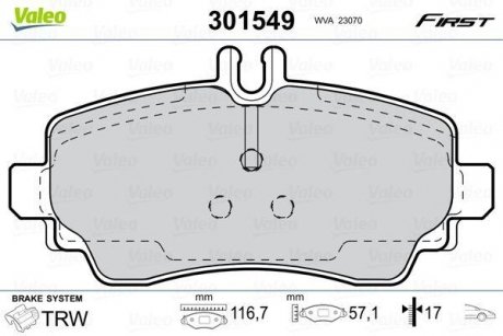 Купить Тормозные колодки дисковые MERCEDES A-Class "1,4-2,1 "F "97-04 Mercedes W168 Valeo 301549 (фото1) подбор по VIN коду, цена 769 грн.