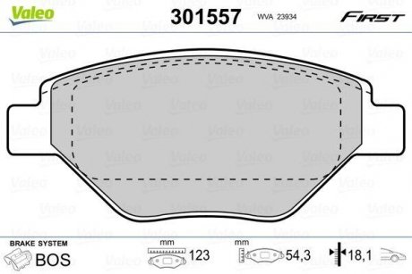 Купить Тормозные колодки дисковые RENAULT Megane "1,4 "F "02>> Renault Megane Valeo 301557 (фото1) подбор по VIN коду, цена 892 грн.