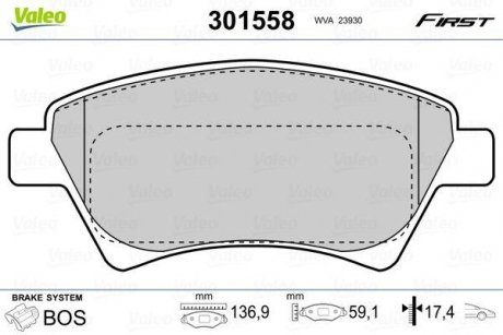 Купити Гальмівні колодки дискові RENAULT GrandScenic/Kangoo/Megane/Scenic "1,4-2,0 "F "01>> Renault Kangoo, Megane, Scenic, Grand Scenic Valeo 301558 (фото1) підбір по VIN коду, ціна 759 грн.