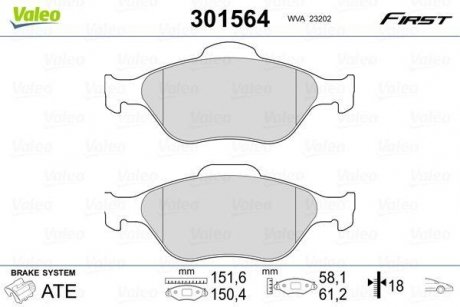 Купить Тормозные колодки дисковые FORD/MAZDA Fiesta/Fusion/Ka/Puma/Street/121/2 "1,25-1,8 "F "95-12 Ford Fiesta, KA, Fusion, Mazda 2 Valeo 301564 (фото1) подбор по VIN коду, цена 938 грн.