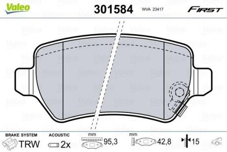 Купити Гальмівні колодки дискові KIA/OPEL Ceed/Venga/AstraGH/Combo/Meriva/ZafiraAB "1,2-2,2 "R "98>> Opel Meriva, Astra, Zafira, Combo, KIA Ceed, Pro Ceed Valeo 301584 (фото1) підбір по VIN коду, ціна 621 грн.