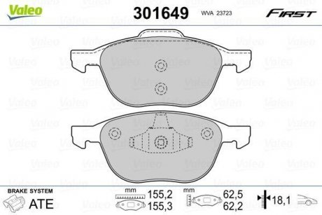 Купить Тормозные колодки дисковые FORD/MAZDA/VOLVO Focus/Kuga/3/5/C30/C70/S40/V40/V50 "1,0-2,5 "F "03>> Ford C-Max, Kuga, Mazda 5, Volvo C30, C70, Mazda 3, Volvo S40, V50, Ford Focus, Volvo V40, Ford Ecosport Valeo 301649 (фото1) подбор по VIN коду, цена 1056 грн.