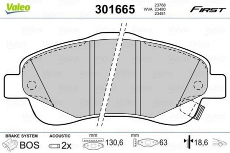 Купити Гальмівні колодки дискові TOYOTA Avensis/Corolla "1,6-2,4 "F "03-09 Toyota Avensis, Corolla Valeo 301665 (фото1) підбір по VIN коду, ціна 1086 грн.