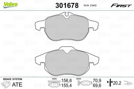 Тормозные колодки дисковые CADILLAC/FIAT/HYUNDAI/OPEL/SAAB BLS/GSantaFe/VectraC "1,6-3,2 "F "02>> Valeo 301678