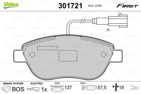 Тормозные колодки дисковые FIAT/OPEL Doblo/Linea/Combo "1,3-2,0 "F "07>> Valeo 301721